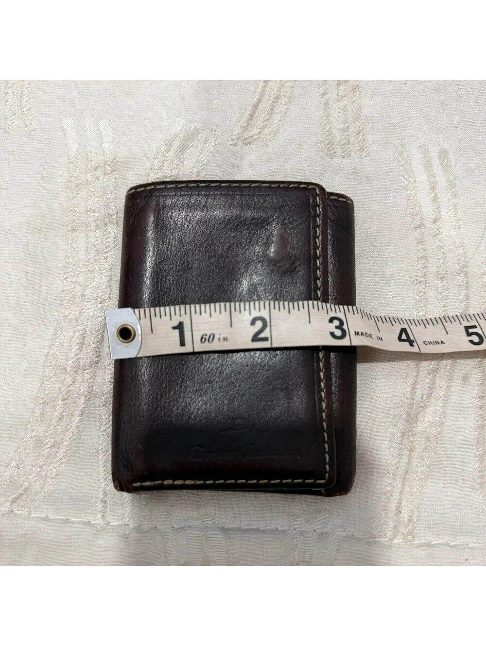 Tommy Bahama Brown Genuine Leather Trifold Wallet ID Window Card Holder Mens